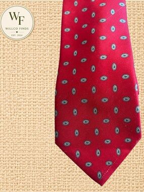 Vintage Etienne Aigner Silk Tie Red Blue Geometric Medallion Pattern